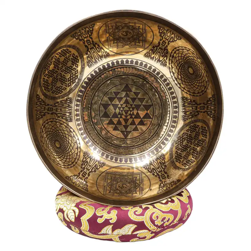 Sri Yantra carved Buddhist singing bowl