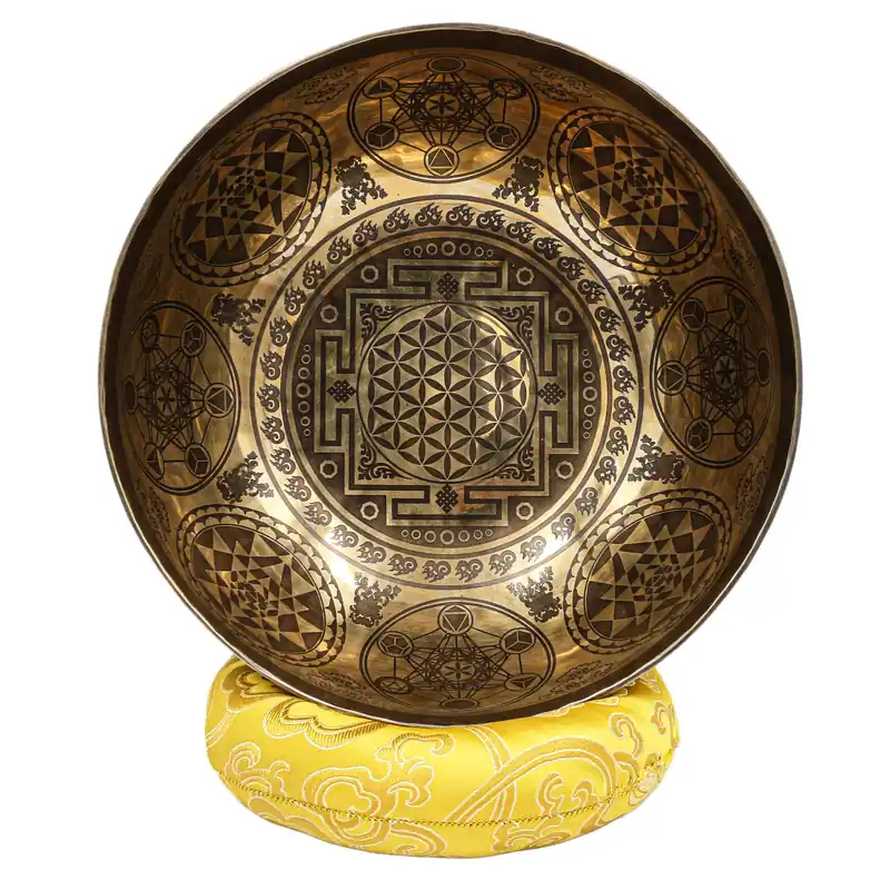 Bol chantant avec yantra sculpté de 10 cm