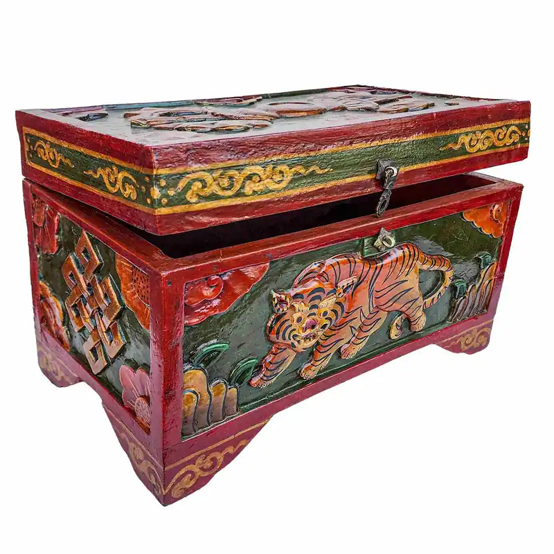 Boîte en bois avec motif de tigre