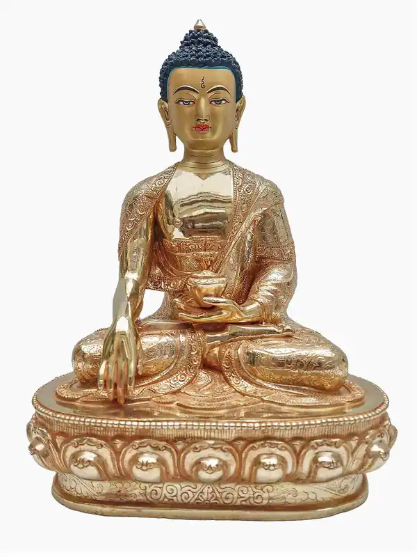 Statue rituelle en cuivre du Bouddha Shakyamuni