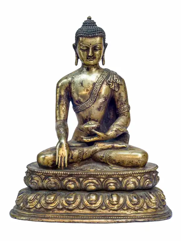 Statue en cuivre traditionnelle du Bouddha Shakyamuni