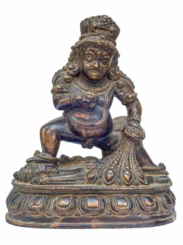Statue traditionnelle en cuivre de Jambhala jaune