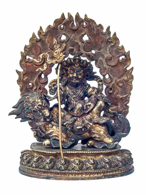 Statue en cuivre du bouddhiste Jambhala jaune