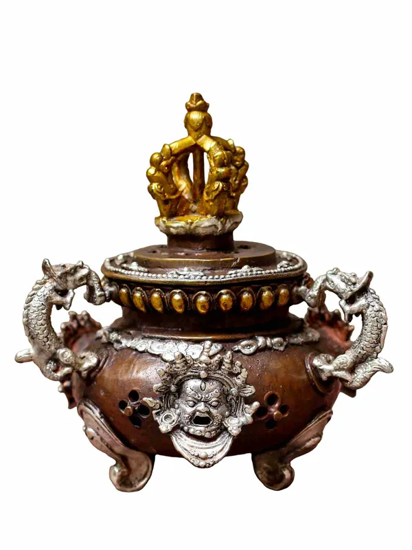 Brûleur d’encens en cuivre et plaqué or