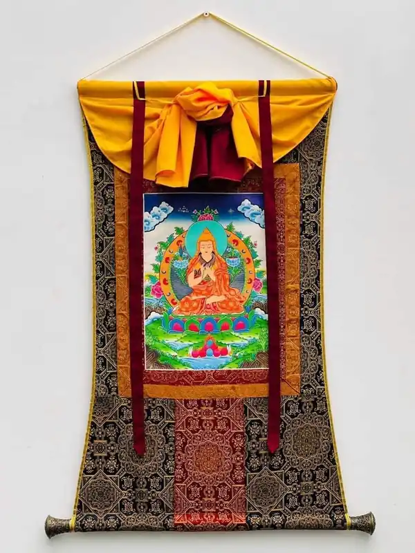 Peinture encadrée de Tsongkhapa en soie