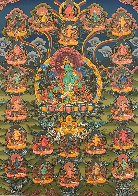 Peinture Thangka bouddhiste des 21 Taras