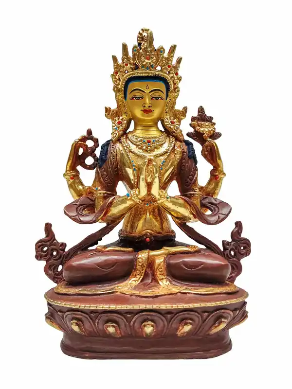 Statue traditionnelle en cuivre de Chenrezig