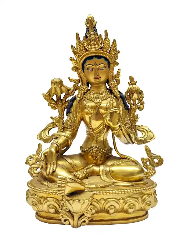 Statue tibétaine de la Tara verte en cuivre – déesse de la compassion