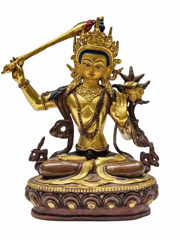 Statue traditionnelle en cuivre de Manjushri