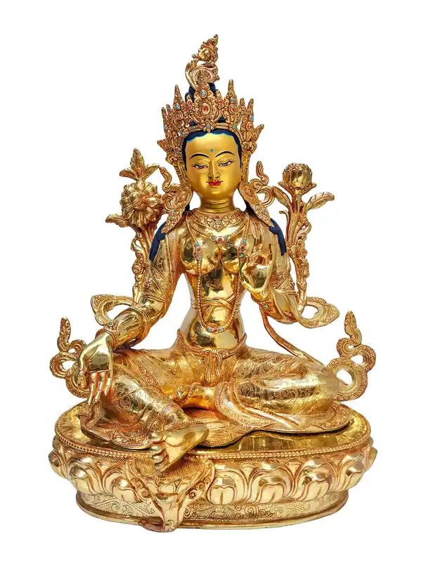 Statue de Green Tara avec sertissage en pierre