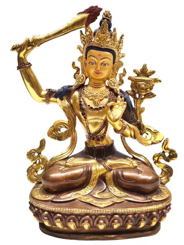 Statue faite à la main de Manjushri en cuivre