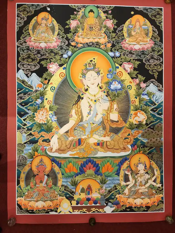 Thangka de la Tara Blanche avec Je Tsongkhapa