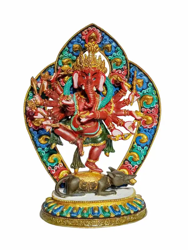 Statue en cuivre de Ganapati bouddhiste
