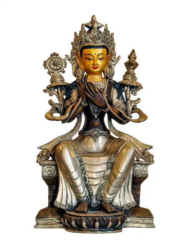 Statue en cuivre du Bouddha Maitreya bouddhiste