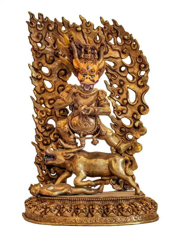Statue traditionnelle en cuivre de Yamantaka