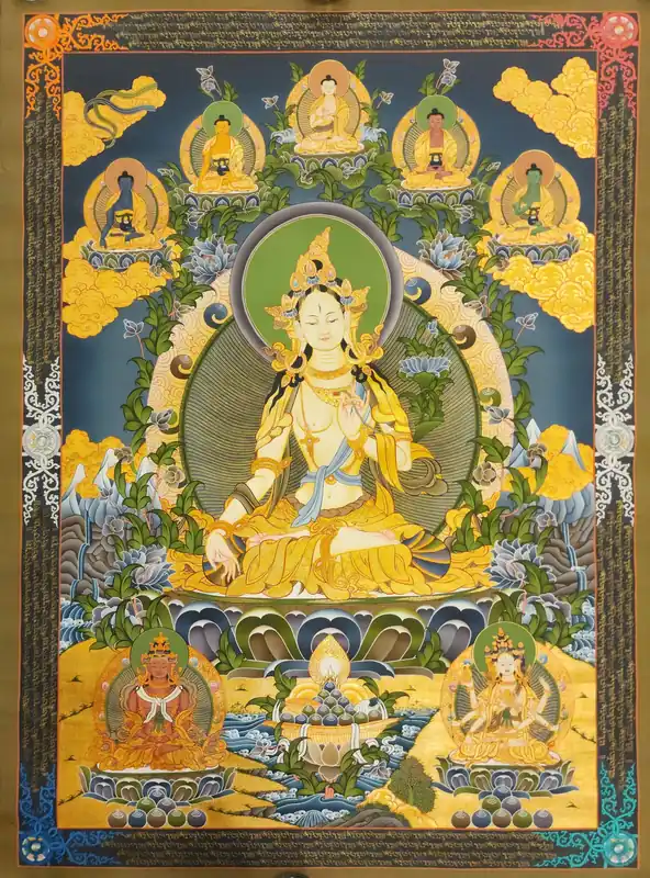 White Tara with Pancha Buddha Traditional Art